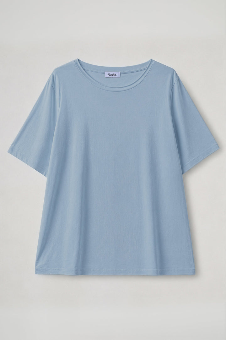 Women's crew neck t-shirt with short sleeves in white and navy, relaxed fit