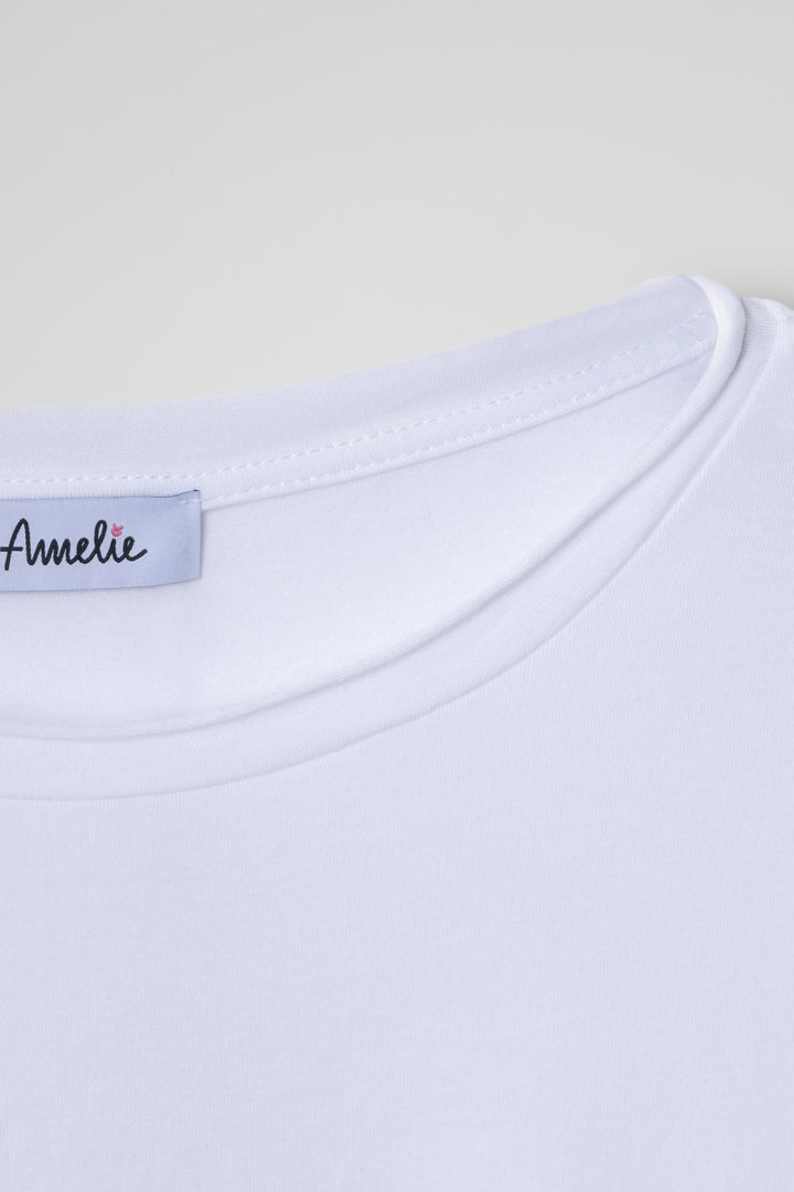 Women's crew neck t-shirt with short sleeves in white and navy, relaxed fit