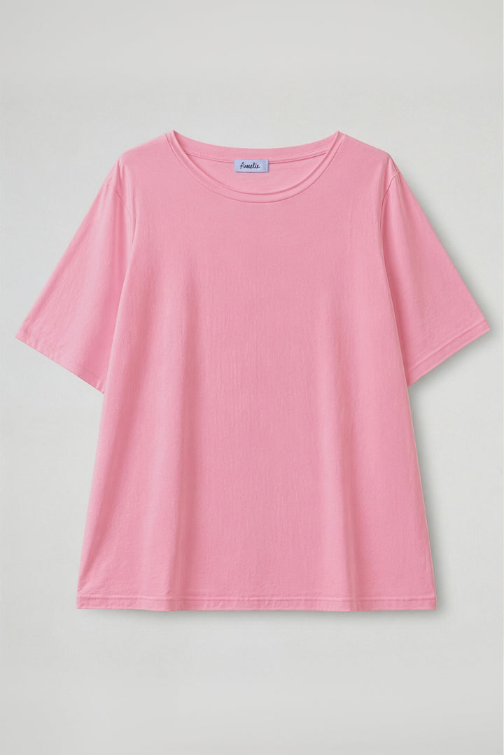 Women's crew neck t-shirt with short sleeves in white and navy, relaxed fit