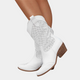 Women's perforated cowboy boots with pointed toe and low block heel